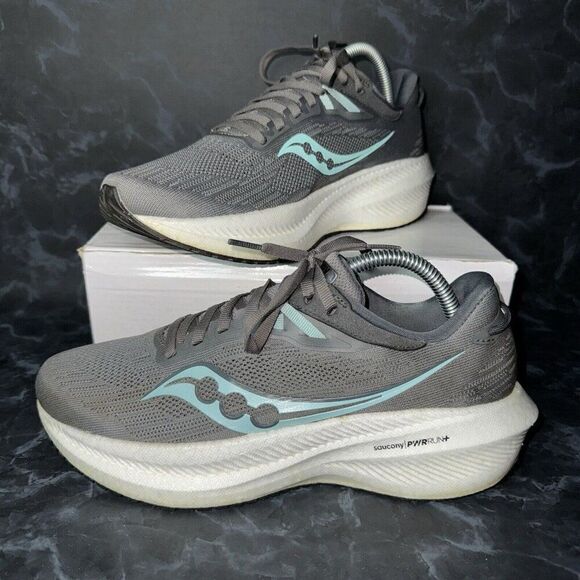 Saucony Triumph 21 Gravel Aqua Athletic Comfort Running Shoes Women’s Size 9 - Picture 1 of 8